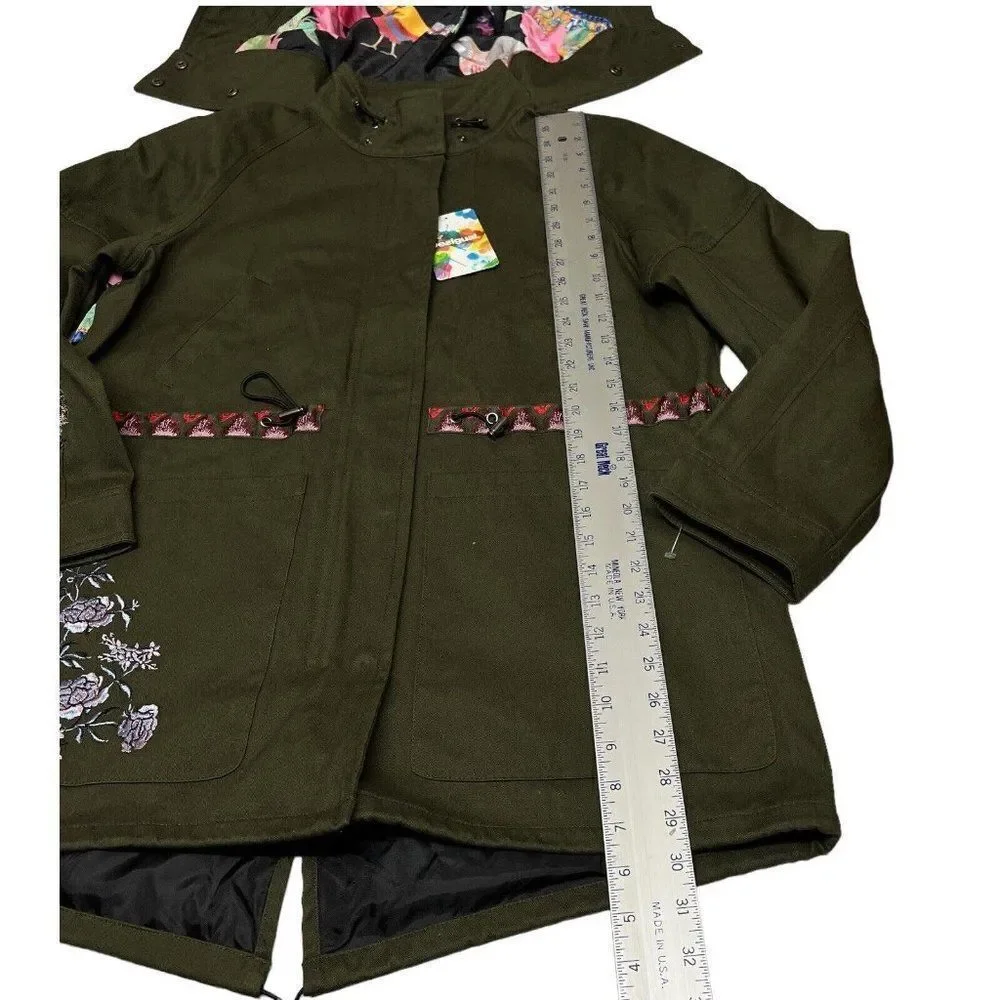 Desigual Jacket WMNS 6 Green Victorian Gothic Hooded‎ Manila Parka Floral Artsy